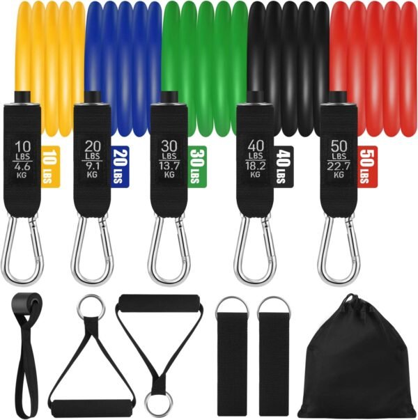 InnoTi Bandes Élastiques de Musculation et Fitness - Tubes de Résistance Latex avec Poignées et Rubans de Cheville Rembourrés - Pour Crossfit et Gym à Domicile - Ancre de Porte Incluse – Image 2