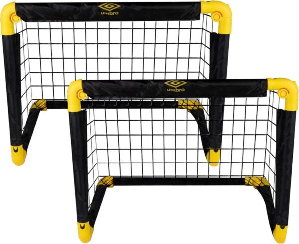 Umbro But de football 50 x 44 x 44 cm - Lot de 2 buts de football pliables - Pour le jardin et les enfants - Accessoires d'entraînement de football pour l'intérieur et l'extérieur - Métal - Noir/jaune