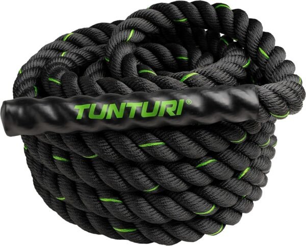 Tunturi Corde ondulatoire de Musculation Battle Rope - Entraînement fonctionnel, 9m, Noire